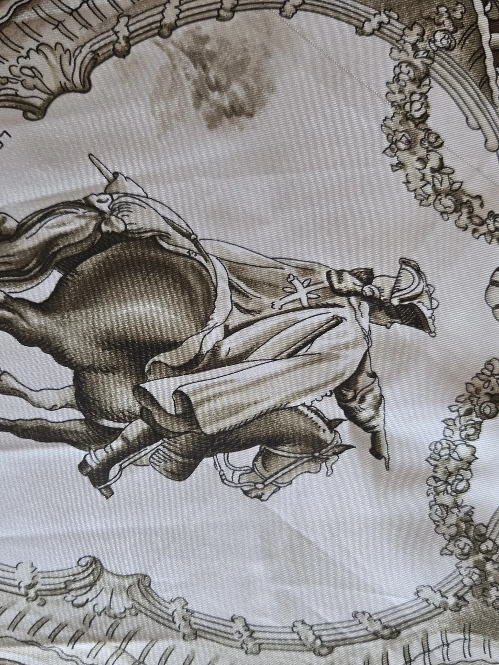 Hermès Paris Louis XV Carré 90 Silk Scarf Brown Ivory with Box
